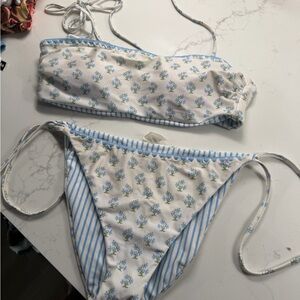 Chelsea & Violet White Bikini with Blue Floral and Stripe Trim